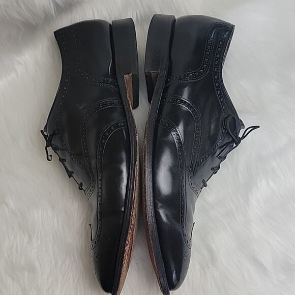JOHNSTON & MURPHY Black Leather Wingtip Lace Up Oxford Office Formal Shoes 13D/B main image 9